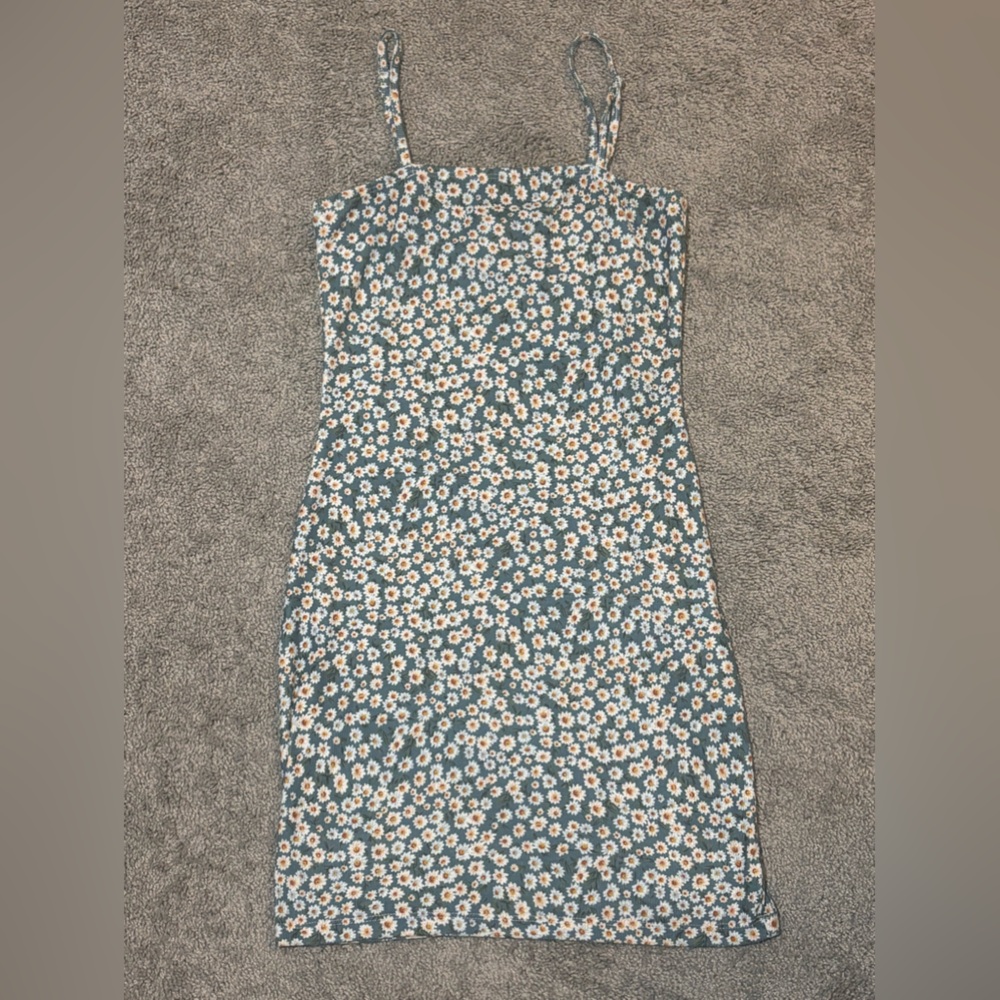 SHEIN green flower pattern mini dress